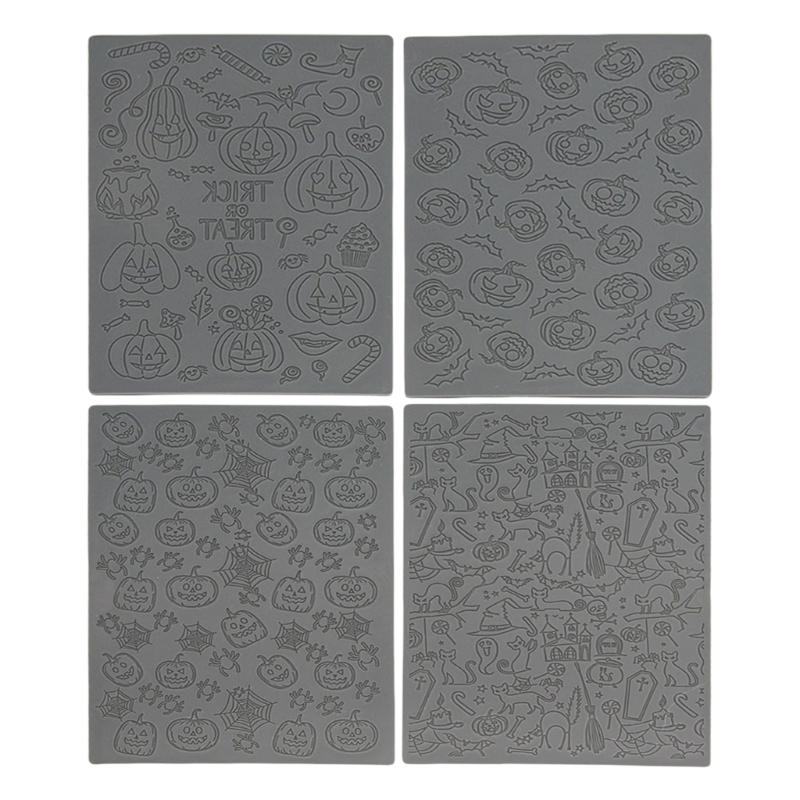 

4Pcs Clay Texture Mat Halloween Pumpkins Bat Candy Texture Sheets for Jewelry Making, Clay Earrings Embossing Sheets 1