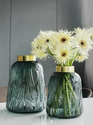 Vase Transparentes geprägtes Glasmaterial Nordischer Stil High-End BlattRetro Esstischdekoration Wohnzimmer Blumengesteck