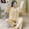 Yini shirt human cotton and silk long-sleeved pajamas women's explosive women's loungewear summer long-sleeved human cotton set clearance treatment