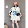 Basketball printed short-sleeve T-shirt with neck detail, trendy football-style top for summer