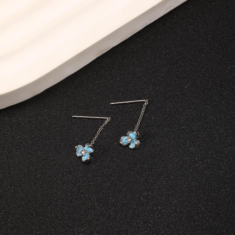 Retro Blue Iris Flower Ear Cuffs - Unique Summer Style Earrings