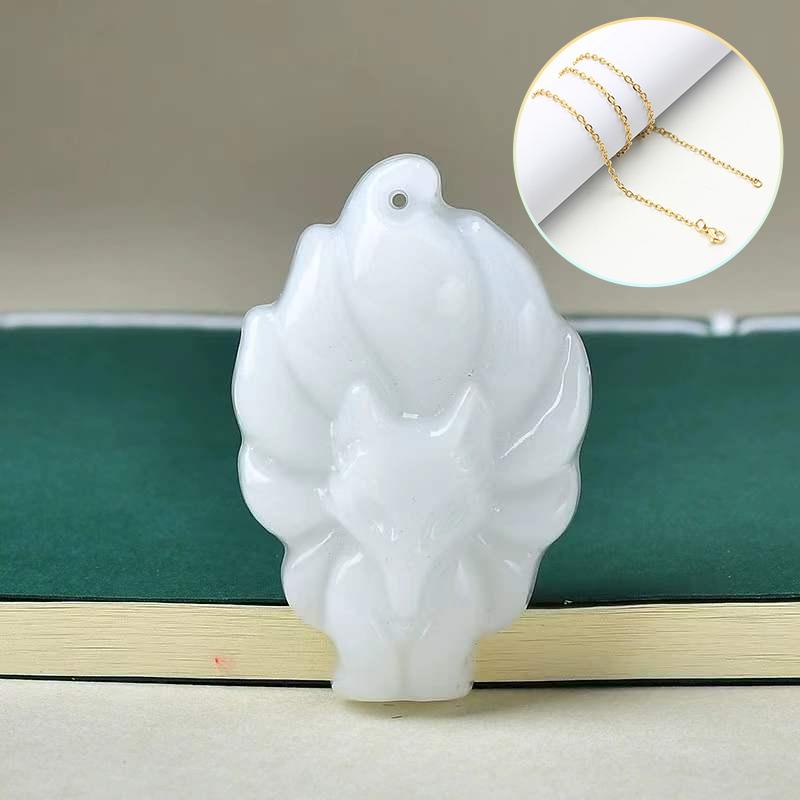 Unisex Chinese Animal Hand-Carved Fox Nine-Tailed Fox Pendant Chain Necklace Men Women Lucky Jewelry Gift 2025 New