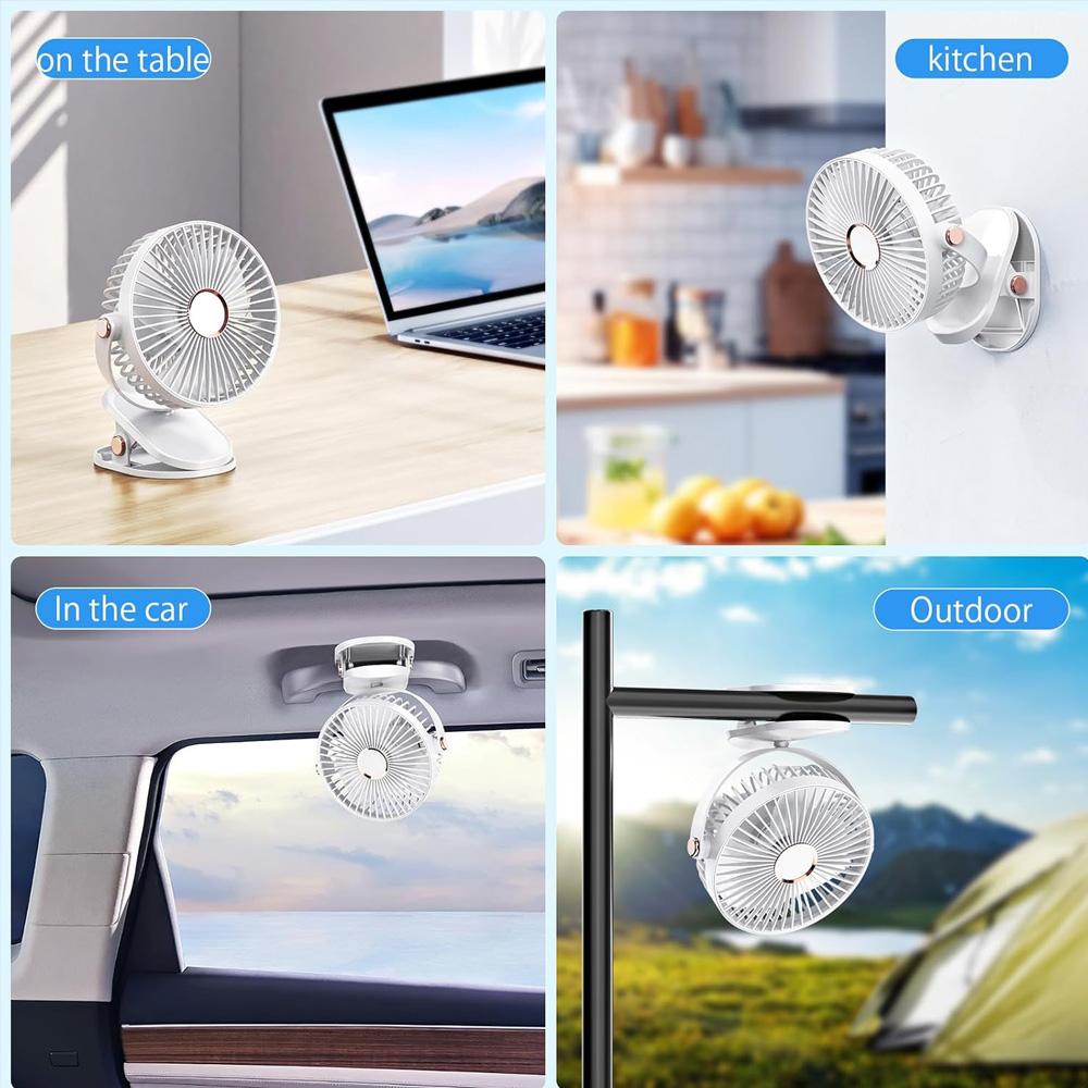 Portable Clip Fan with LED Lights Desk Fan 5 Speed Quiet Rechargeable Mini Table Fan, 360° Rotate Personal Cooling Fan for Home Office