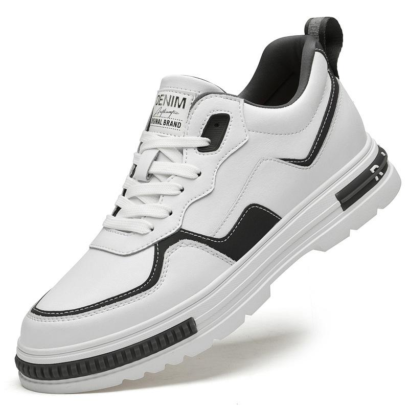 Herren Weiße Lässige Board-Schuhe Leder-Obermaterial Modisches Design Unsichtbare Erhöhung 8CM Neue Outdoor-Freizeit Rutschfest Weiche Lässige Schuhe