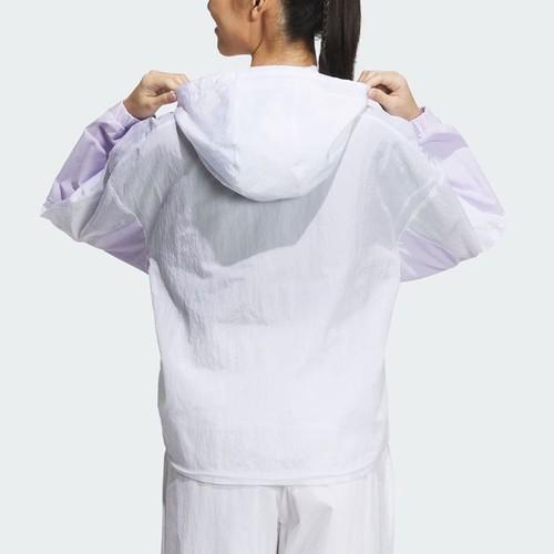 adidas Color-block Sports Casual Hooded Jacket for Women, White