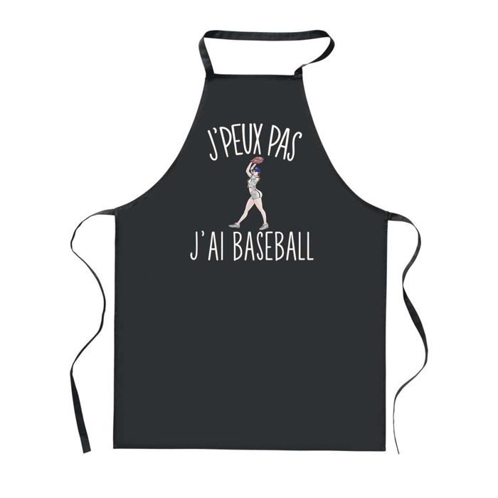 Tablier de cuisine - PLANETEE - J'peux Pas Baseball - Noir - 90x60 cm - Impression France