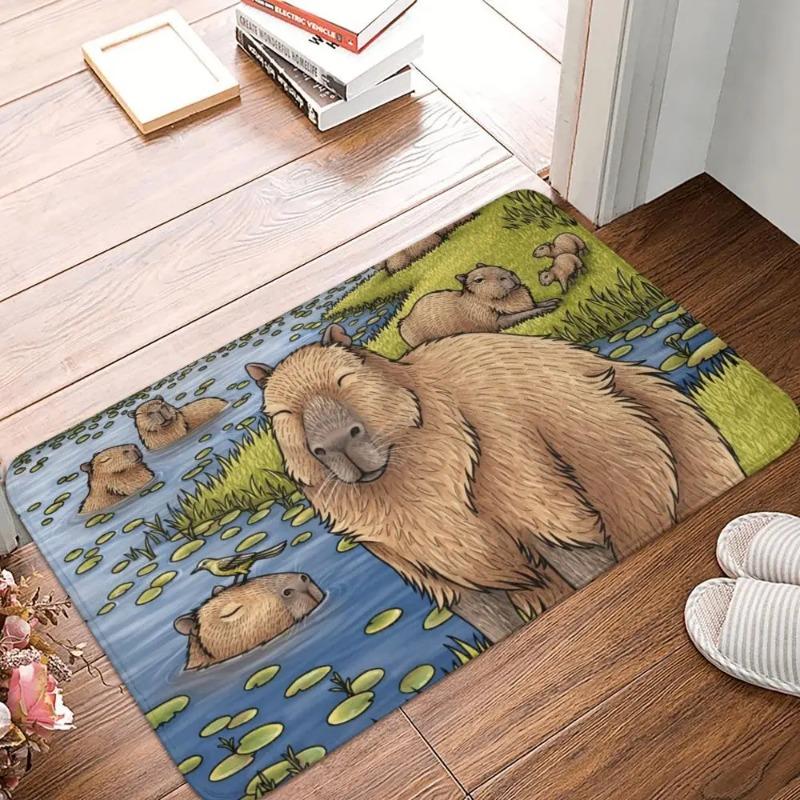 OK I Pull Up Capybara Door Mat Small Carpet Humorous Slogan and Realistic Animal Design Anti-slip Rug for Home Decor