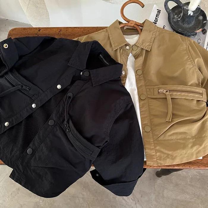 Children's Autumn Solid Color Stylish Pocket Jacket, Small and Medium Size Children's Design, Long-sleeved Jacket