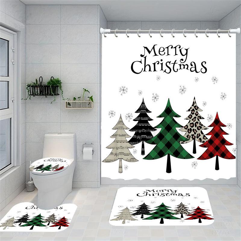 Christmas Series Shower Curtain Digital Printing Bathroom Shower Curtain Four-Piece Polyester Shower Curtain