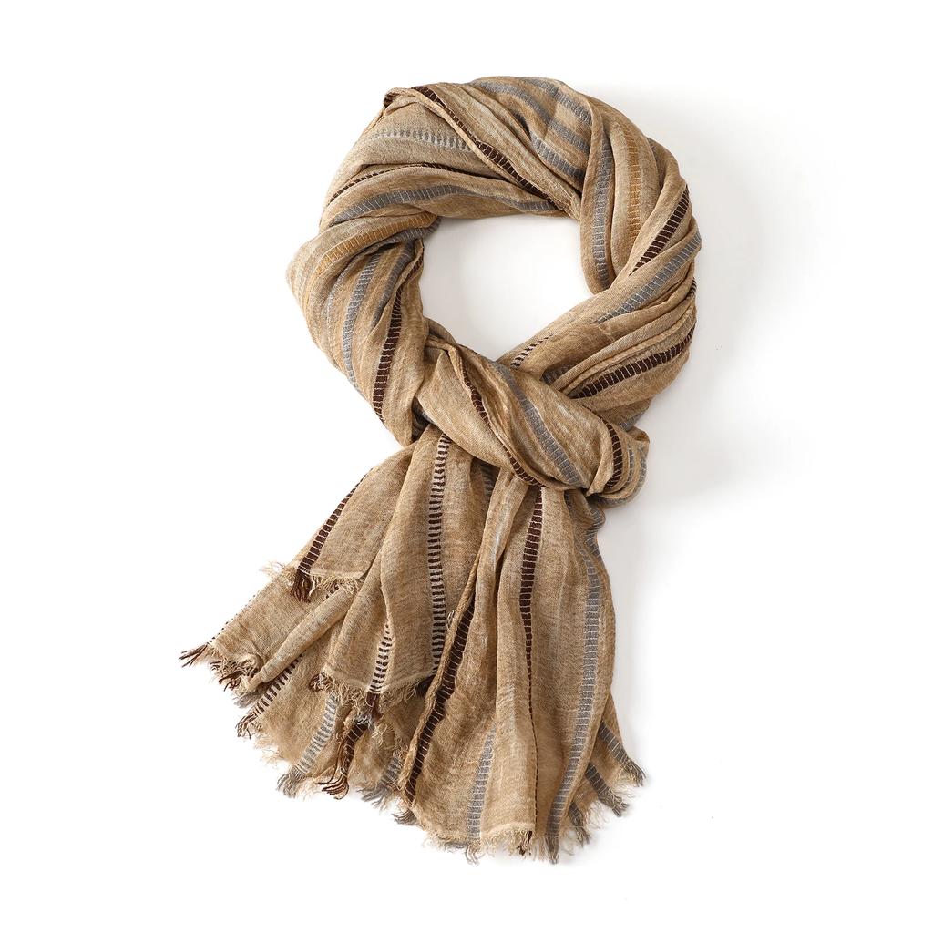 Fashion Striped Cotton Linen Scarf for Men