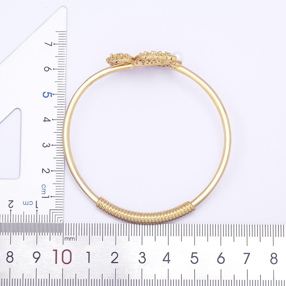 Nidin Butterfly Cubic Zircon Open Bangle Elegant Pearl Accent Adjustable Cuff Bracelets for Women Wedding Party Jewelry Gifts