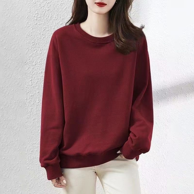 Women's Round Neck Sweatshirt Long Sleeves Autumn and Winter Thick and Loose Casual Top