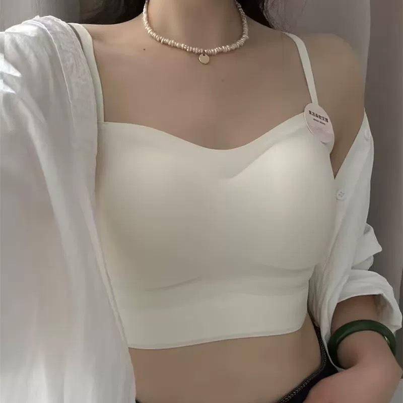 

New Summer Jelly Strip Soft Support Cloud Bra with Latex Cups and Strappy Tank Design for Women One Size 80-130 lbs