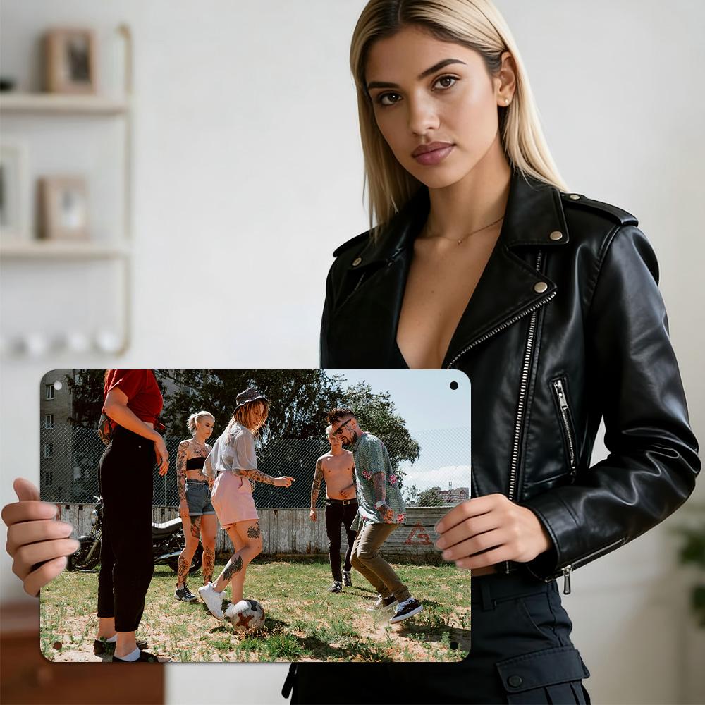 

HD Metal Tin Sign Group of Stylish Tattooed Friends Playing Soccer on Urban Grassy Field Casual Street Sport Lifestyle Wall Deco 20x30cm（7.8x11.8inch）