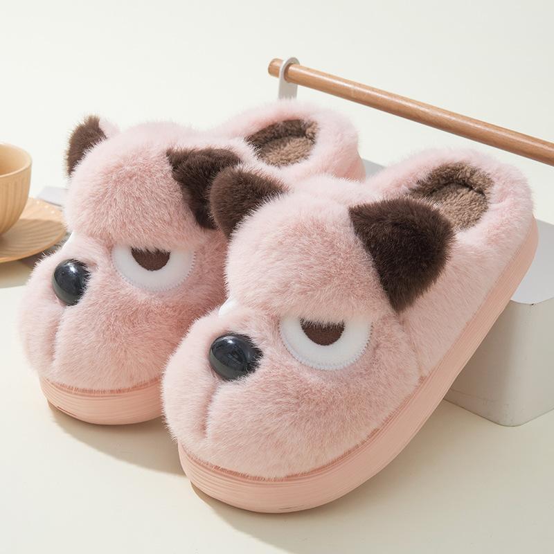 Fashion Women Slippers Winter 2025 New Warm Fluffy Comfortable Shoes Couples Home Slippers Cute Cartoon Fun Dog Indoor Floor Slippers
