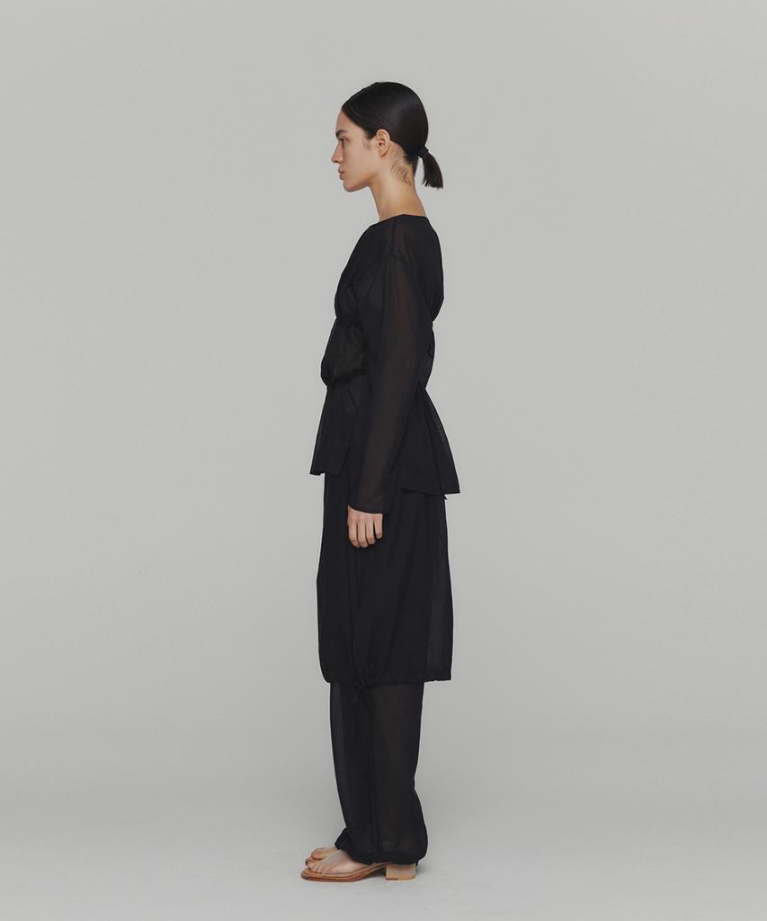 Amomento Sheer Cotton Drawstring Top_Black
