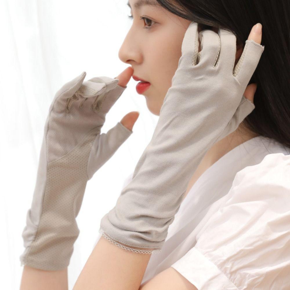 Lengthen Women Sunscreen Gloves Thin Summer Driving Mittens Sun Protection Riding Gloves  Ladies