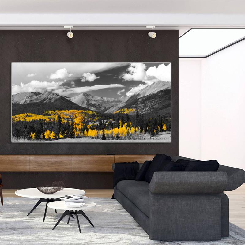 Black and White Landscape Posters and Prints Golden Yellow Trees Color Pop Mountain Canvas Painting Wall Picture for Living Room