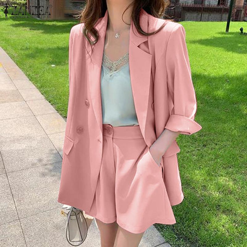 

ZANZEA Летняя одежда, женский кардиган, пиджак и шорты, повседневный костюм из двух предметов