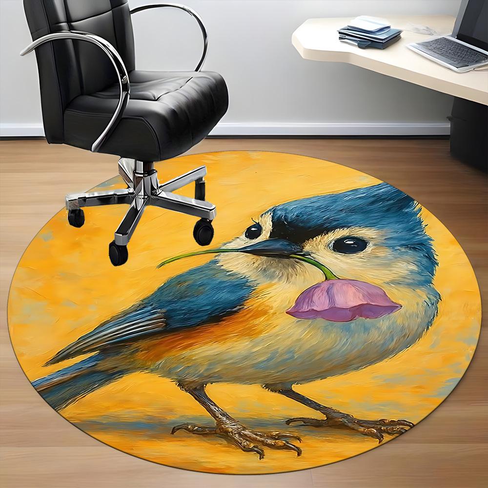 1pc Bird Flower Office Round Area Rug, Indoor Mat Suitable ForOffice, Under Office Chairs Bedroom Living Room Home Decor, Room Deco  D086