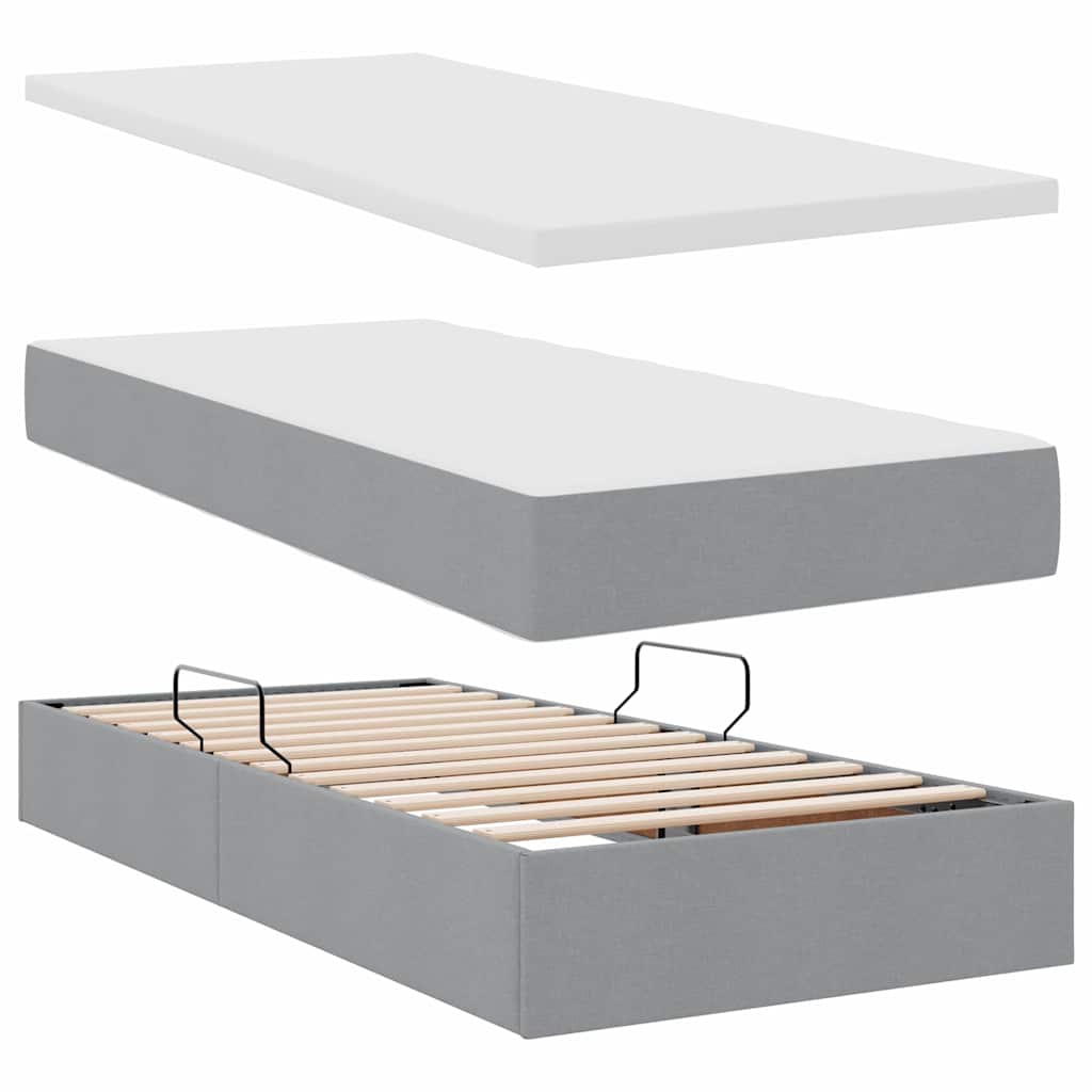 LED Storage Bed with Mattress Light Grey 90 x 200 cm Fabric
