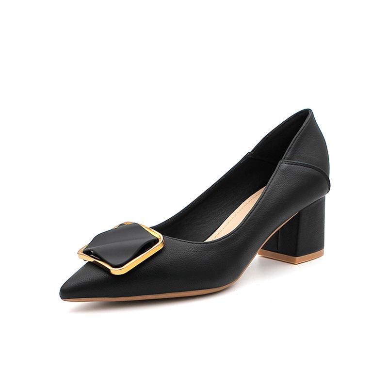 Pantofi noi, cu vârf ascuțit, gură mică, pantofi unici, cu cataramă pătrată, pantofi de lucru pentru navetiști, modă, confortabili, cu tocuri groase, tocuri înalte