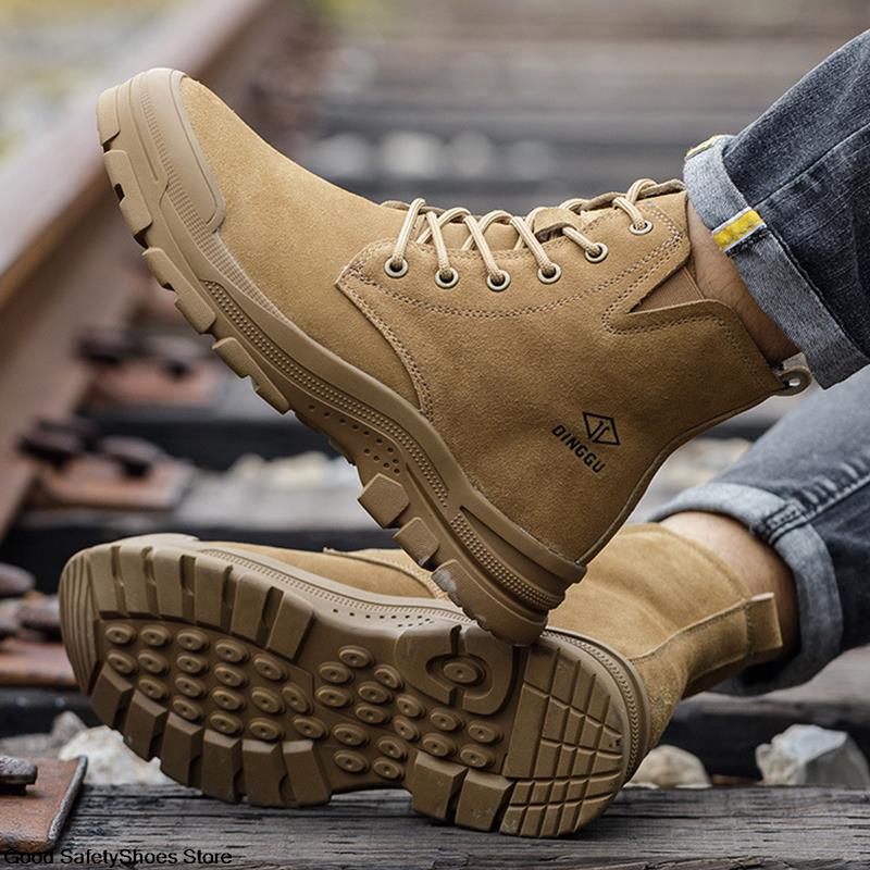 Cow Suede Work Boots Men Safety Shoes Anti-Smash Anti-Scalding Welder Shoes Steel Toe Safety Boots Men Autumn Winter Work Shoes