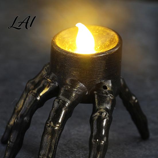 Spooky Home Decor Halloween Skeleton Hand Candle Light Gothic Creepy Skull Hands Fake LED Decorative Props for Festival Table Centerpiece Entryway,