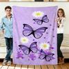 Purple Butterfly Printed Throws Soft Flannel Blanket Decor for Sofa Bed Office