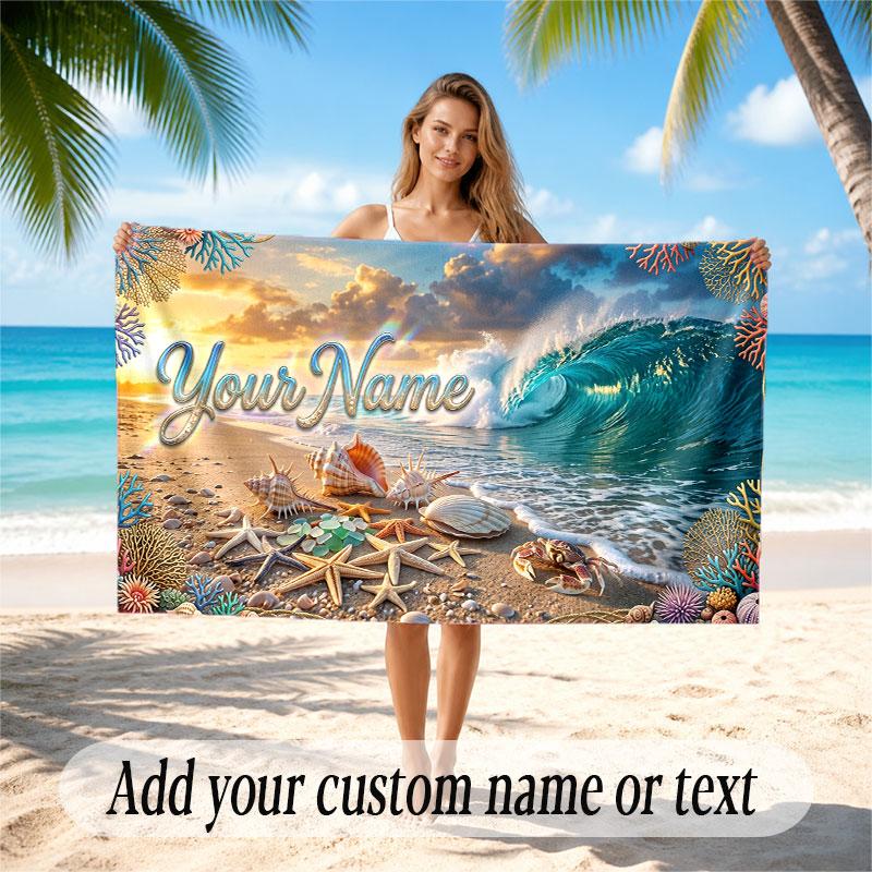 Fish Ocean Theme Beach Towel Personalized Custom Name & Text Soft Quick Dry Beach Towel for Swimming Travel