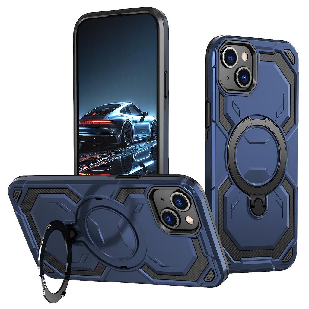 Pro iPhone 14 Magnetický kryt s kroužkem a stojánkem, hybridní kryt telefonu PC + TPU