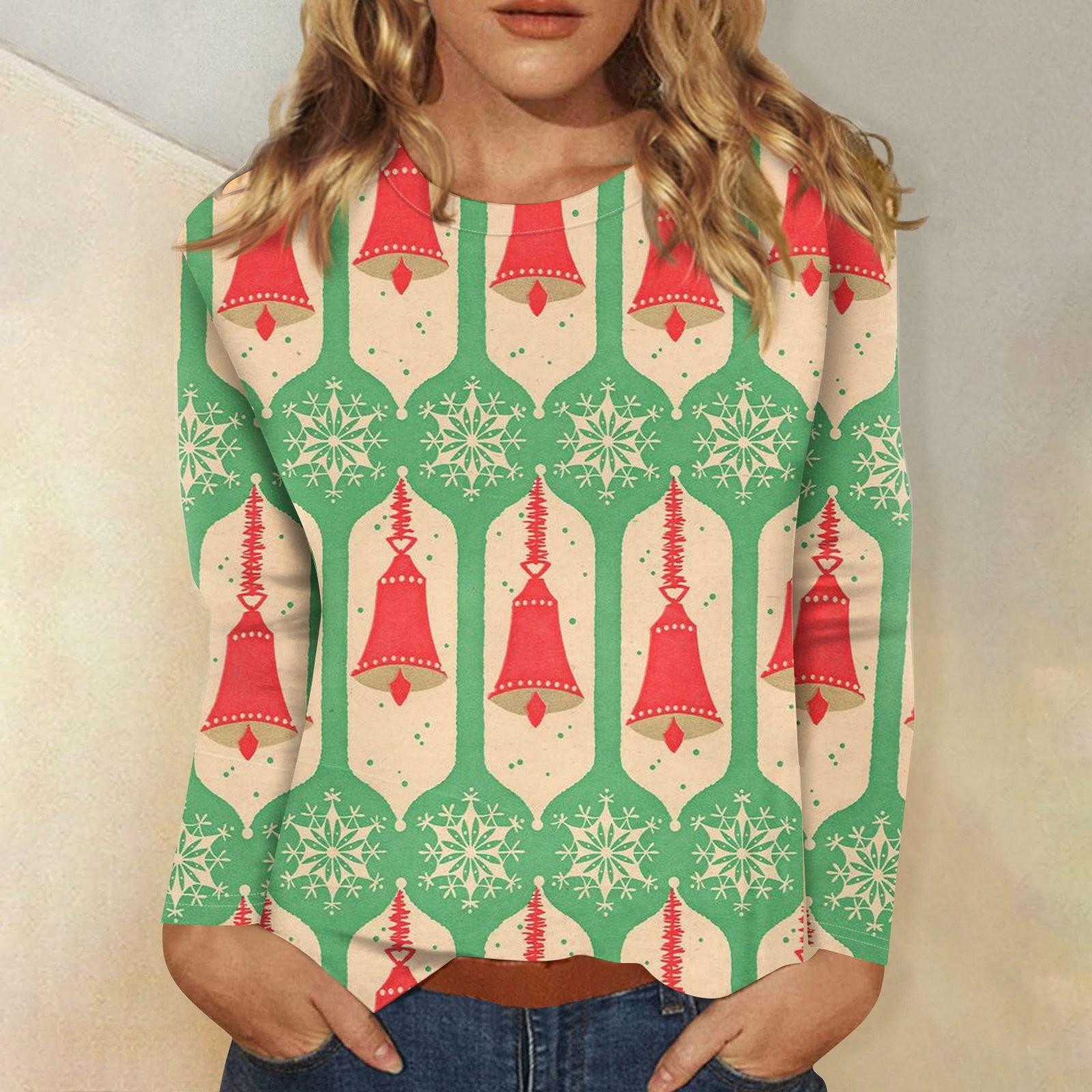 Женская мода повседневная рождественская печать круглый вырез длинный рукав декоративная — фото 3