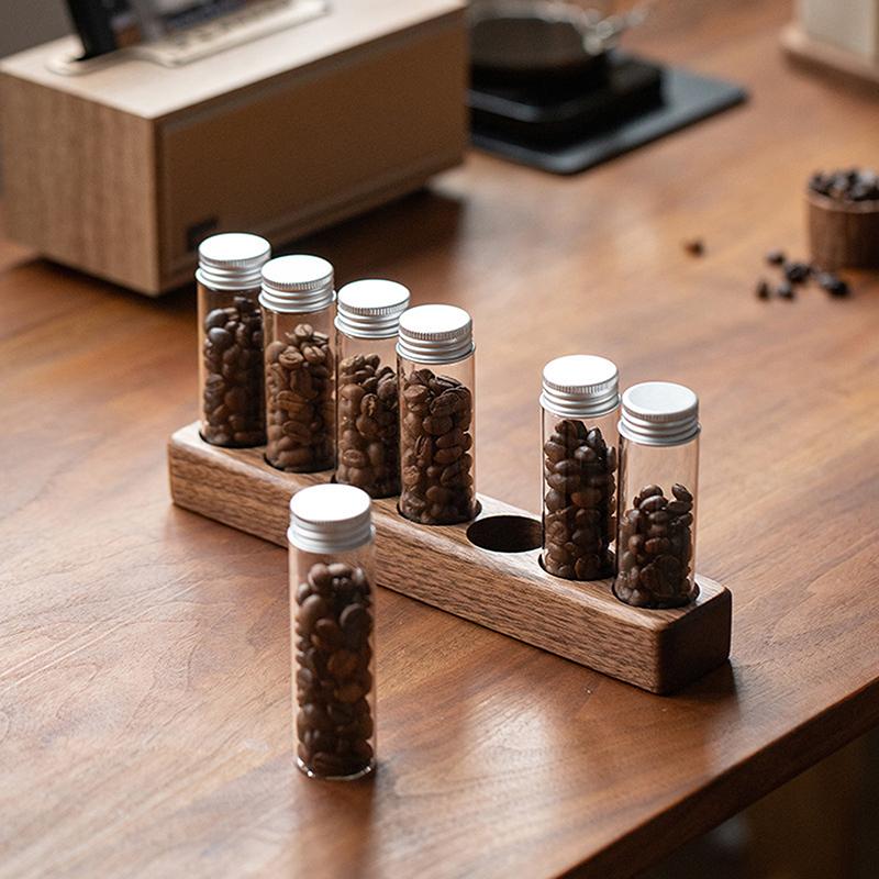 Coffee Bean Glass Tube With Aluminum Tool Bottled Tubes Grain Storage Wooden Sealed Airtight Canisters