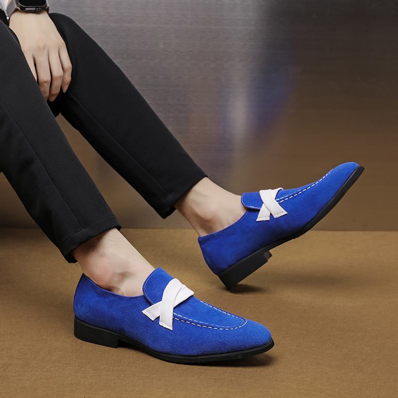 Scarpe Eleganti da Uomo Stile Britannico Taglia Plus 48 Scarpe Eleganti in Pelle Scamosciata Blu da Uomo Autunno Slip On Casual Formal Mocassini da Uomo