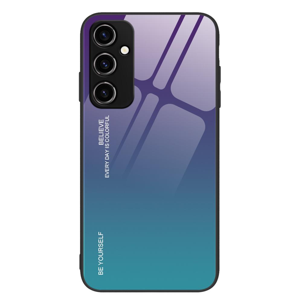 For Samsung Galaxy A34 5G Gradient Color Phone Case Tempered Glass+PC+TPU Hybrid Shell Shock Absorption Cover