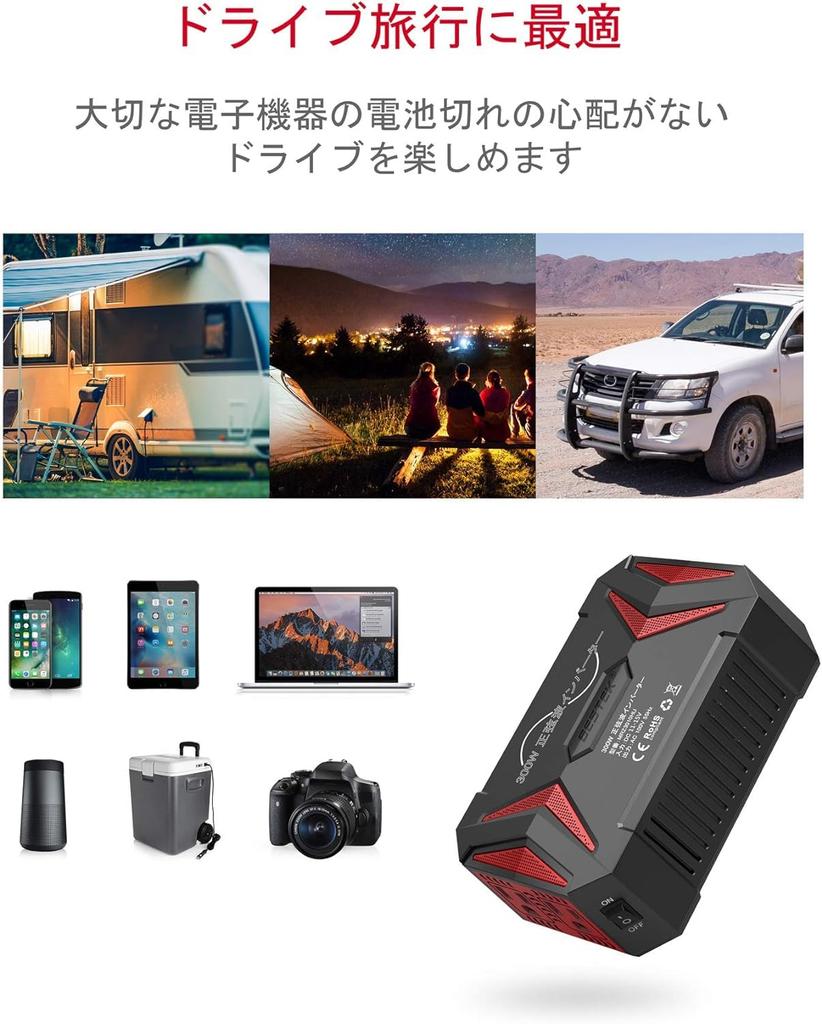 BESTEK MRZ3010HU-PD Sine Wave Inverter, Cigarette Lighter Socket, Outlet 300W, Converts DC To