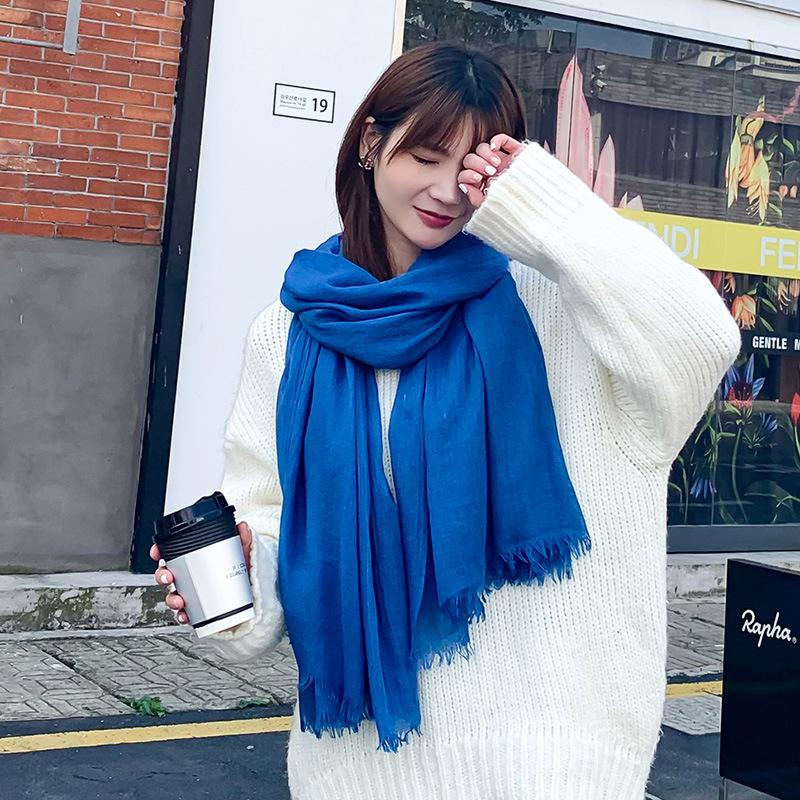 Cotton and Linen Scarf, Women's Spring New Sweet Sunscreen Beach Towel, Solid Color Shawl