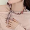 Fabric Printing Acrylic Beads Love Necklace Hong Kong Style Retro Collarbone Chain Light Luxury High-end Autumn and Winter Accessories Women