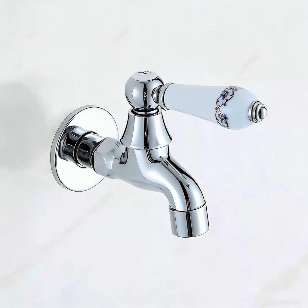Grifo para Fregadero de Mopa de Estilo Europeo de Doble Uso con Rociador de Apertura Rápida - Agua Fría Única, Uno Entra Dos Salen