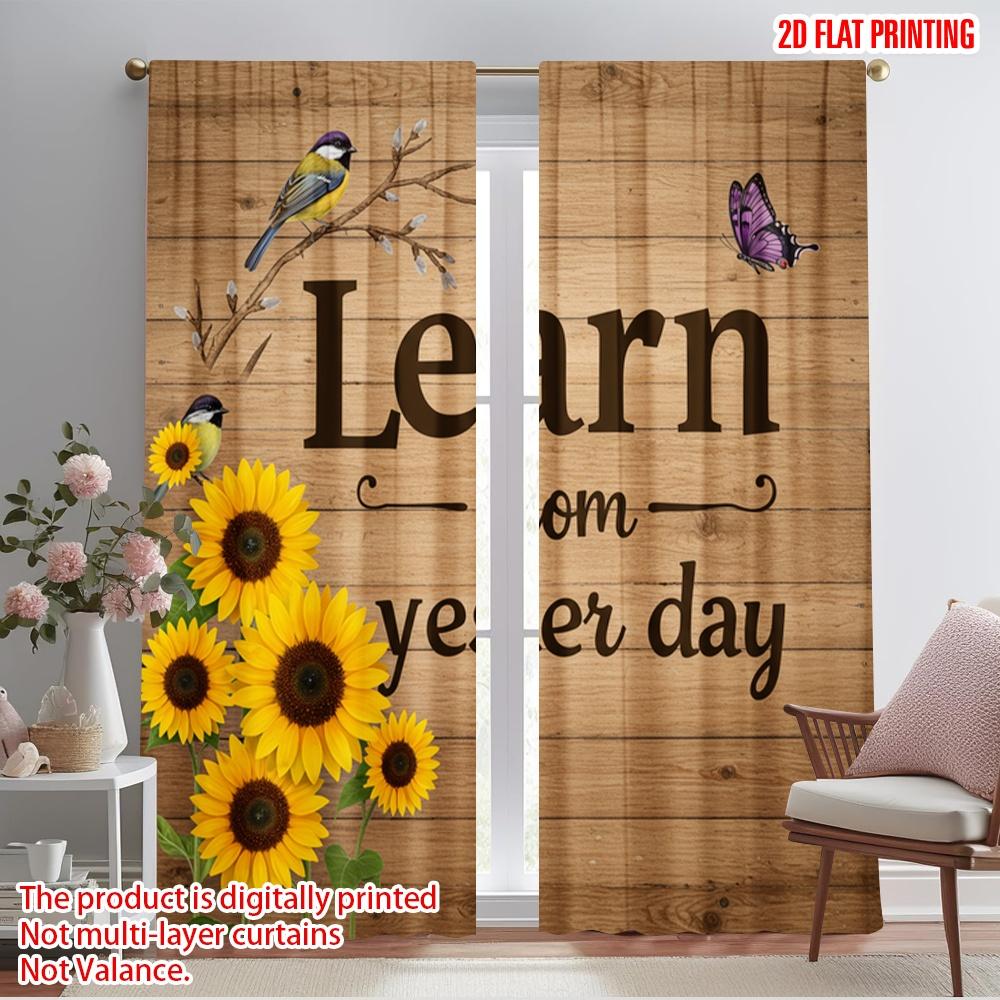 

2pcs 2D flat printing Curtains Learn Yesterday Sunflowers Butterflies Polyester Without Electricity Family Party Perfect for 52.50×116.00 CM 2pcs