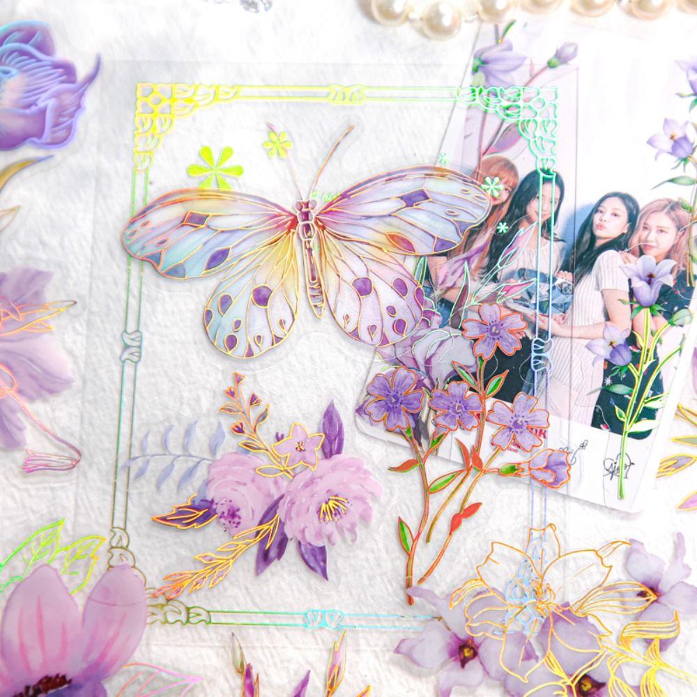 Decorative Butterfly Flower Sticker Handmade Ice Crystal Collage Decals  Hand Account