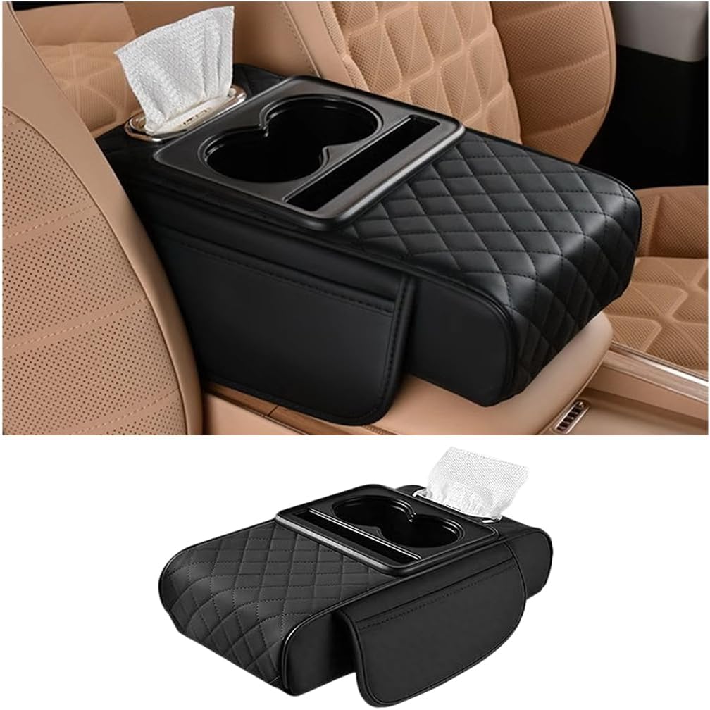 Auto Armsteunbak Met 2 Bekerhouders Auto Middenconsole Armsteun Kussen Armsteun Verhogingskussen Auto Armsteun Kussenhoes Pad Bak