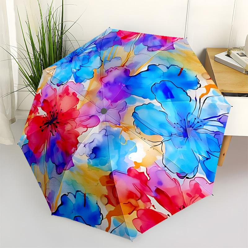 1PC Floral Pattern Automatic Open/close Umbrella with 8-Rib Structure for Women/Men, All-Season Use - Travel Essential, Stylish Accessory, Highquality