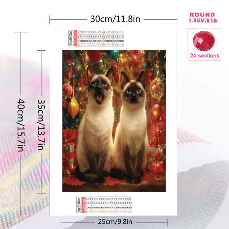Two Siamese cats Pattern 3pcs 100% Round Full Drill 5D DIY Diamond Painting Embroidery Cross Stitch Rhinestone Décor