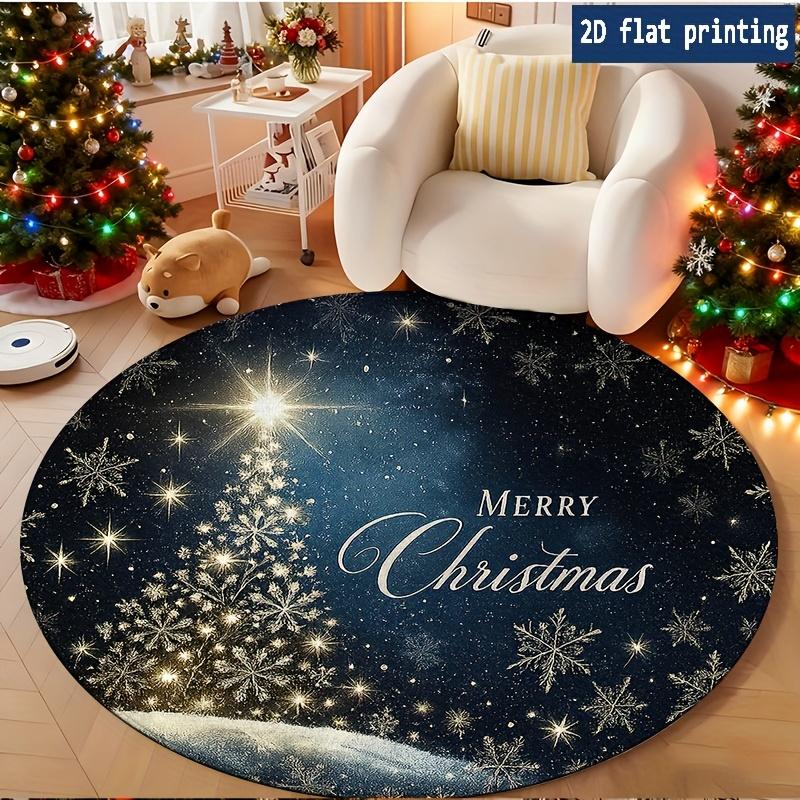 Vintage Top Hat Snowman Golden Floral Border Round Rug for Bedroom Bedside Living Room Sofa Chair Floor Mat Non Slip Floor Mat