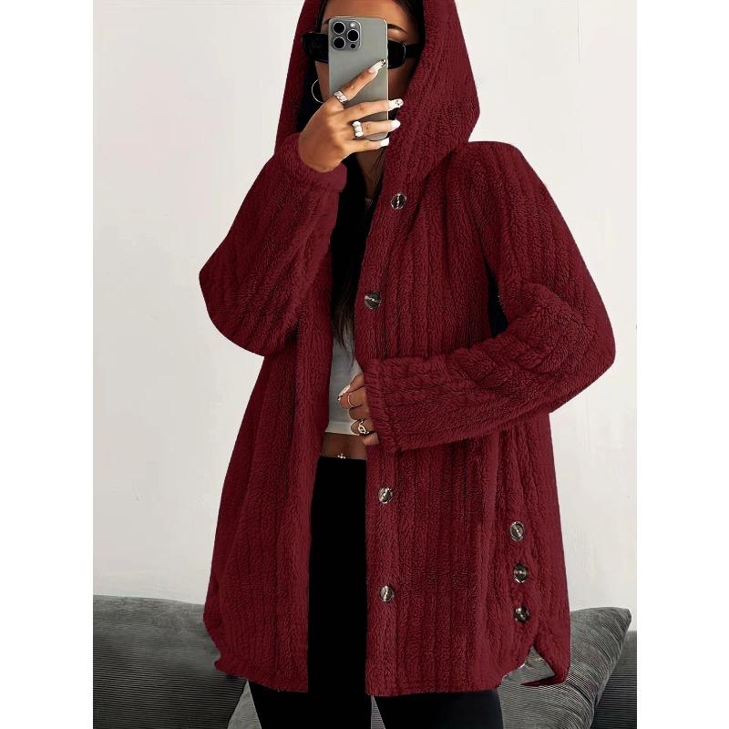 

BITCED Women s Vintage Casual Solid Color Print Autumn Winter Long Sleeve Jackets & Coats International design XXXL бордовий