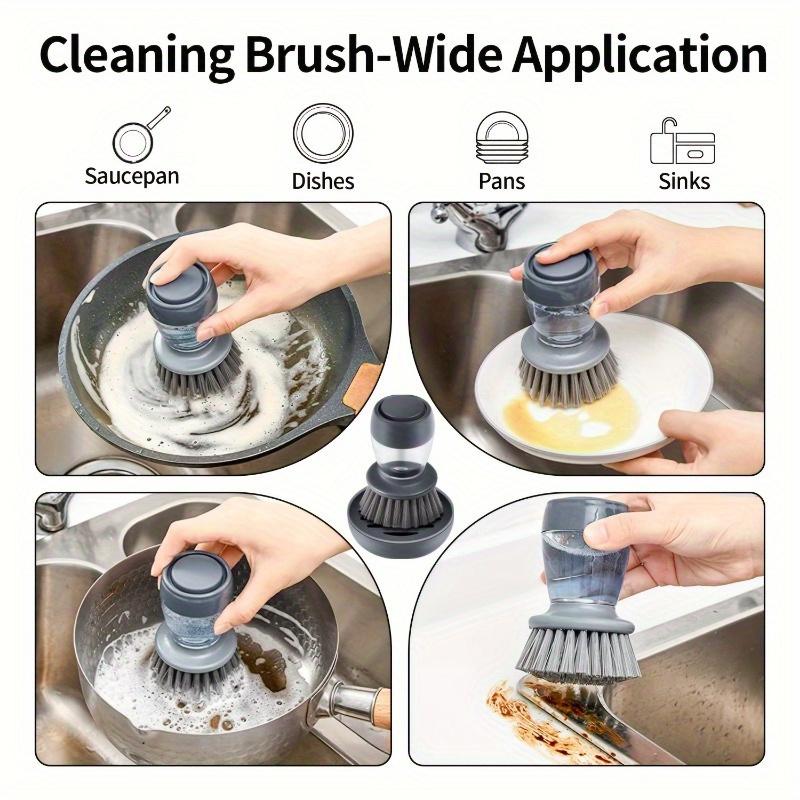 1pc Multifunctional Pot and Dish Cleaning Brush with Soap Dispenser and Stand - Durable Plastic Scrub Brush for Kitchen Sink