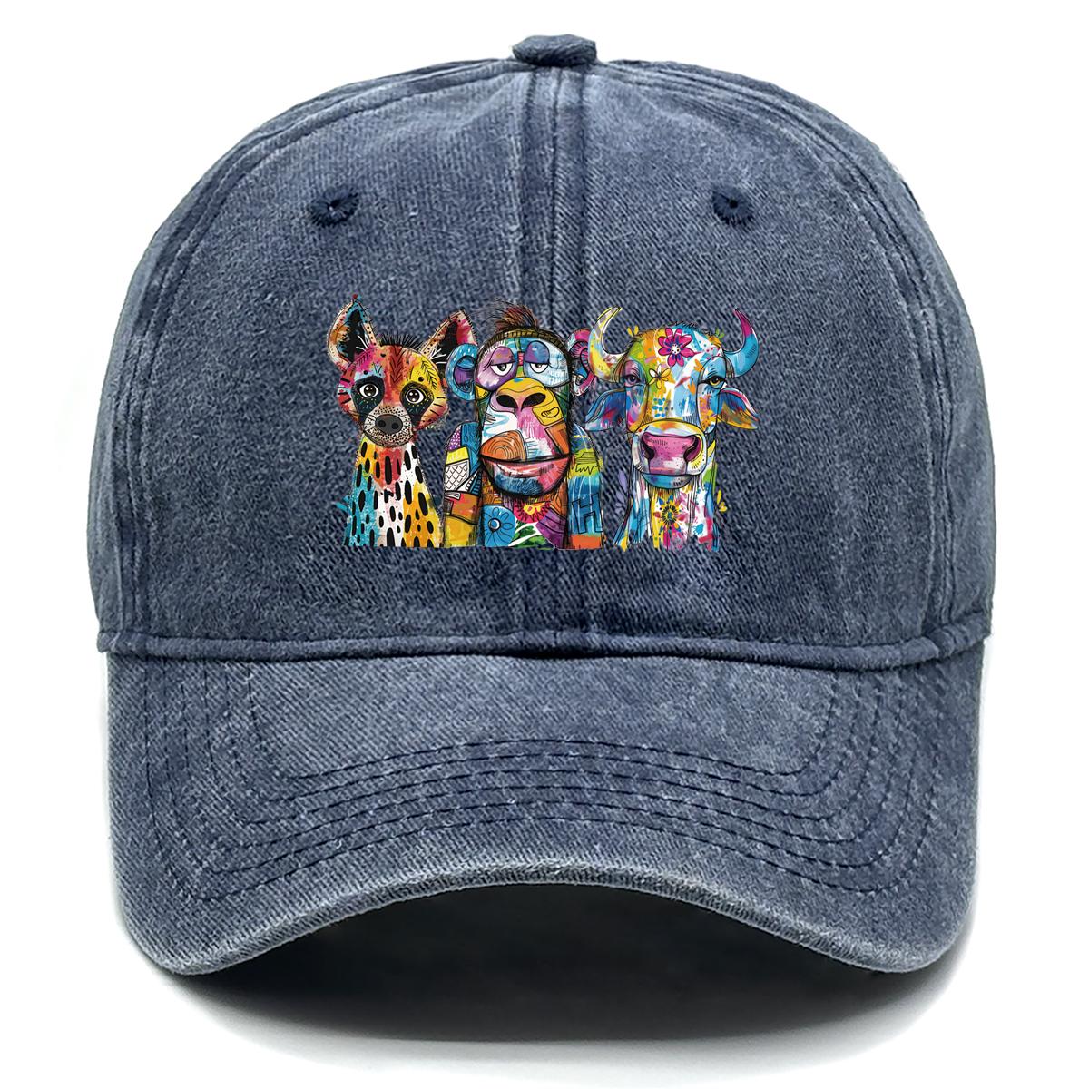 Colorful Dog Monkey Cow Printed Baseball Cap Adjustable Unisex Baseball Hat Distressed Sport Hat For Outdoor Mountaineering