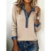 Womens Long Sleeve Knit Top With Denim Collar Fake Two-Piece Design Casual Streetwear Inner Layer Winter Base