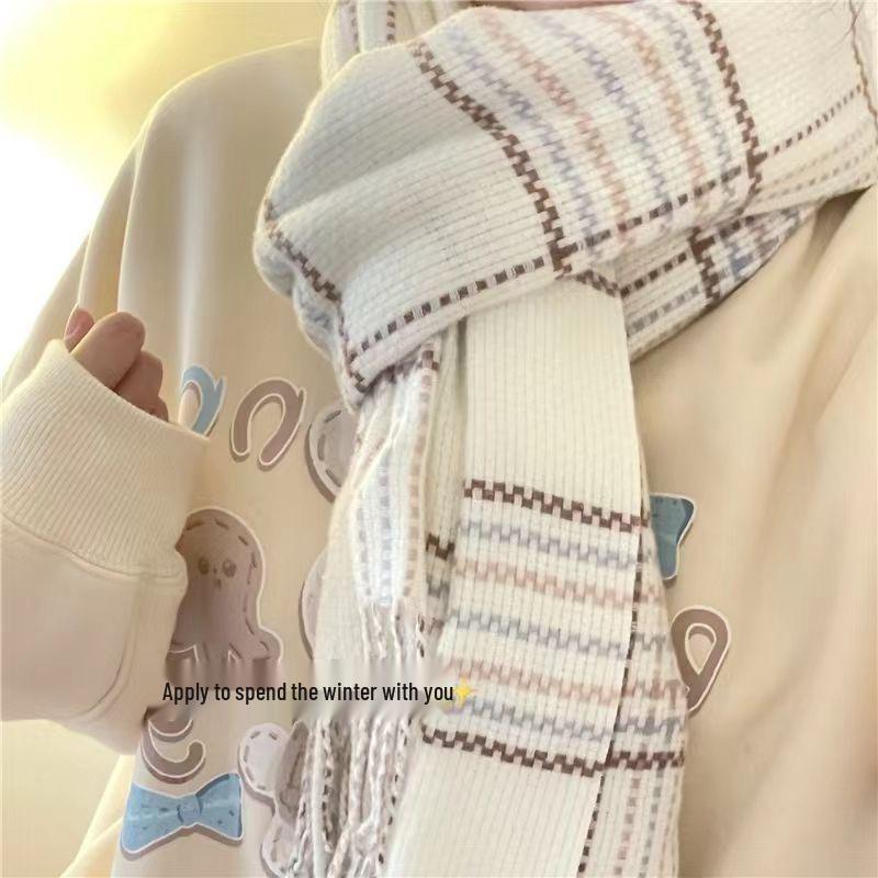 Plaid Korean-Style Women's Winter Scarf - Warm Imitation Cashmere Snood